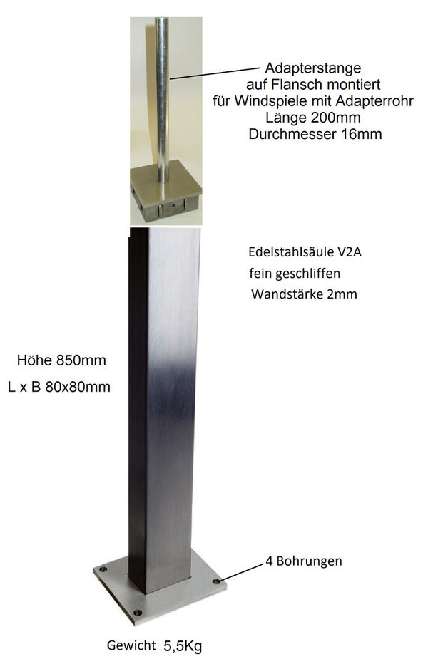Edelstahl Säule V2A 850 mm