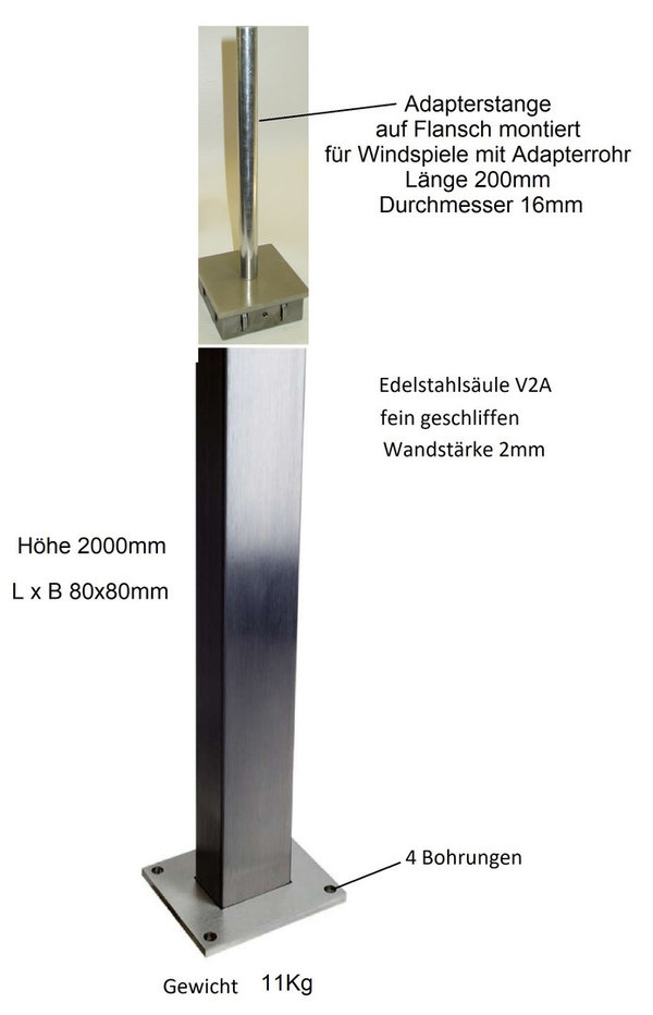 Edelstahlsäule V2A 2000 mm